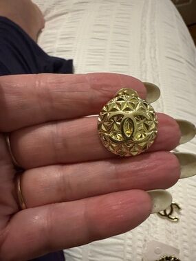 Chic Gold-Tone Logo Button Earring